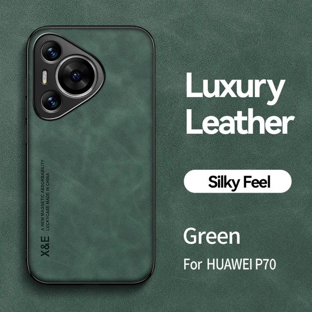 Leather Case for Huawei P70 P60 Art P50 P40 Lite 5G P30 P20 Pro Plus Cover with Metal Plate Support Magnetic Car Hold