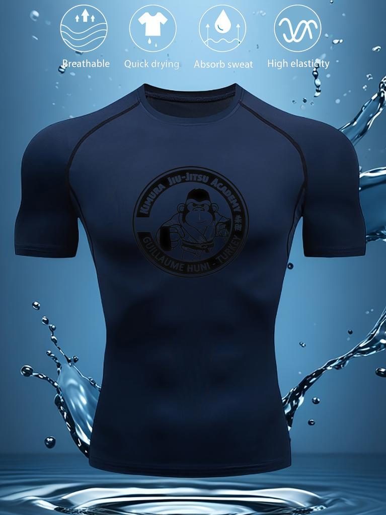 Mens White Compression Short Sleeve T-Shirt Cartoon Monkey Weightlifting Graphic Quick Dry High Elasticity Gym Workout And BJJ Athletic Top