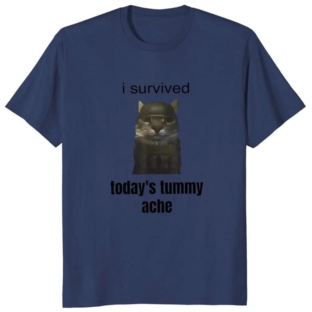Mode Manga Neu Ich habe die heutigen Bauchschmerzen überlebt T- Lustige Witze Meme Trend T-Shirt Tops Lässig Baumwolle Weich Unisex EU Größe