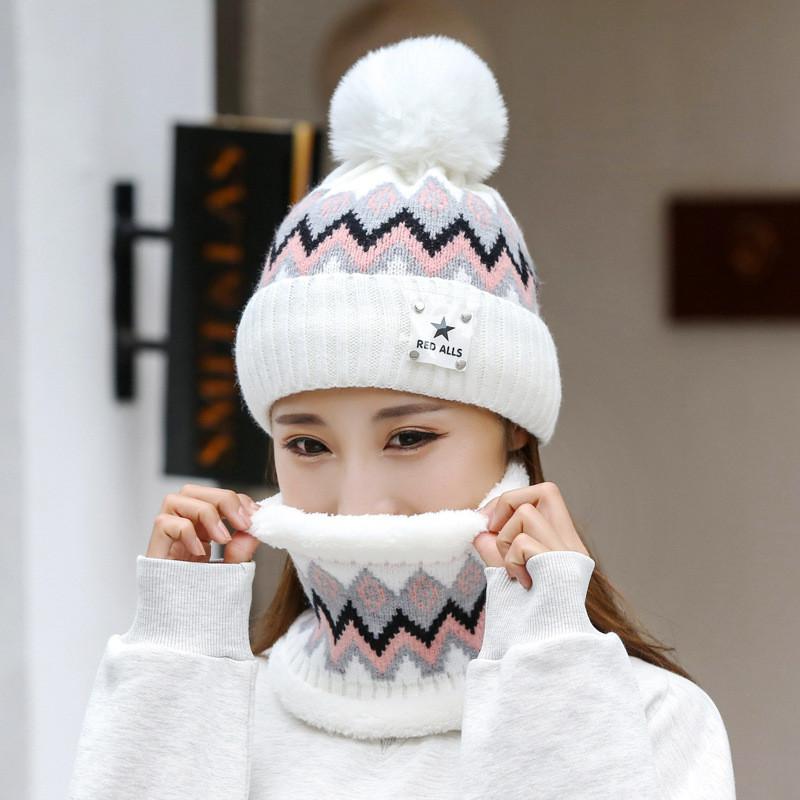 Knitted Hat Winter With Plush Balls And Letter Decor For Activities Outdoor