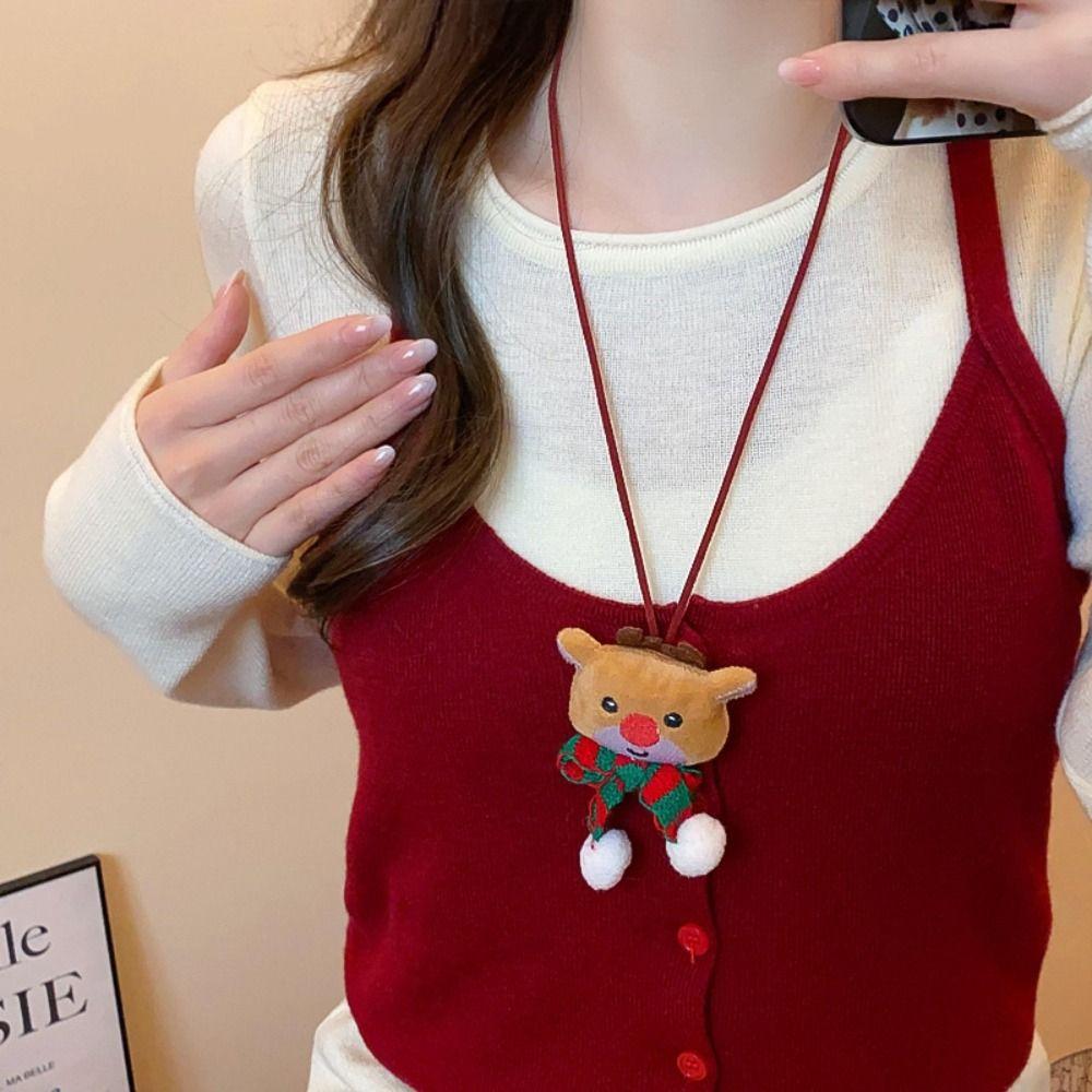 Snowman Christmas Necklace Elk Long Necklace Fashion Sweater Chain Pendant  Women