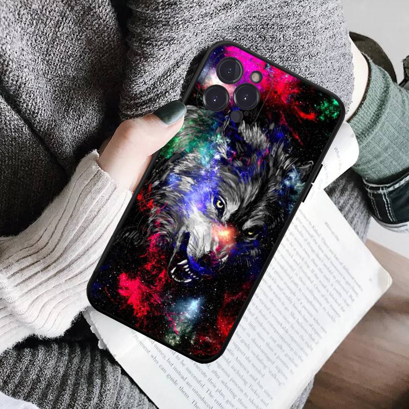 Coole schwarze Wolf-Telefonhülle für iPhone 14 11 12 13 Mini Pro Max 8 7 6 6S Plus X SE 2020 XR XS Funda Case