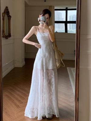 Seaside Resort Mint Green Spaghetti Strap Dress - Women's 2026 Summer Waist-Cinching Long Gown