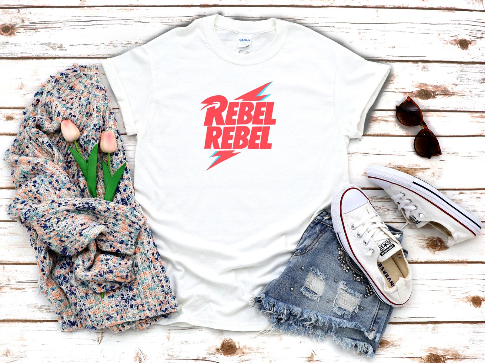 26 Rebel Rebel David Bowie Cover Band White Women s 3 4 Short Sleeve T-Shirt Z106 Unisex T-Shirt XXL