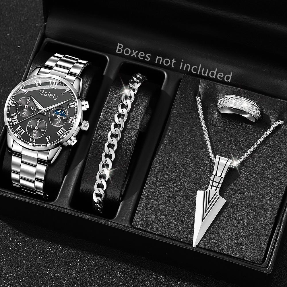 Men's Watch Casual Business Glass Quartz Watch Three-eye Calendar Fully Automatic Movement Watch Watch Large Dial Luminous