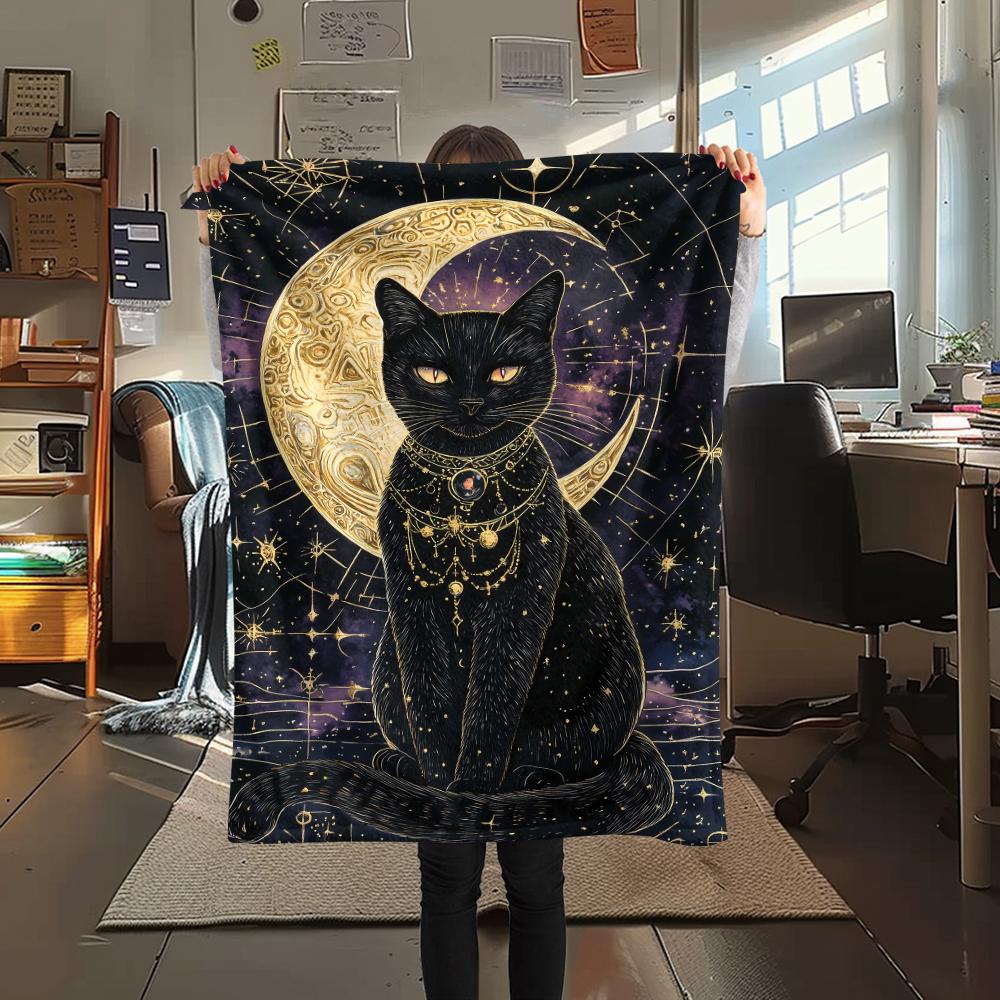 Retro Mysterious Kitten Print Flannel Blanket,High quality Comfortable for All Seasons,Home Decor,Warmth and Comfort,Perfect for Christmas Gifts