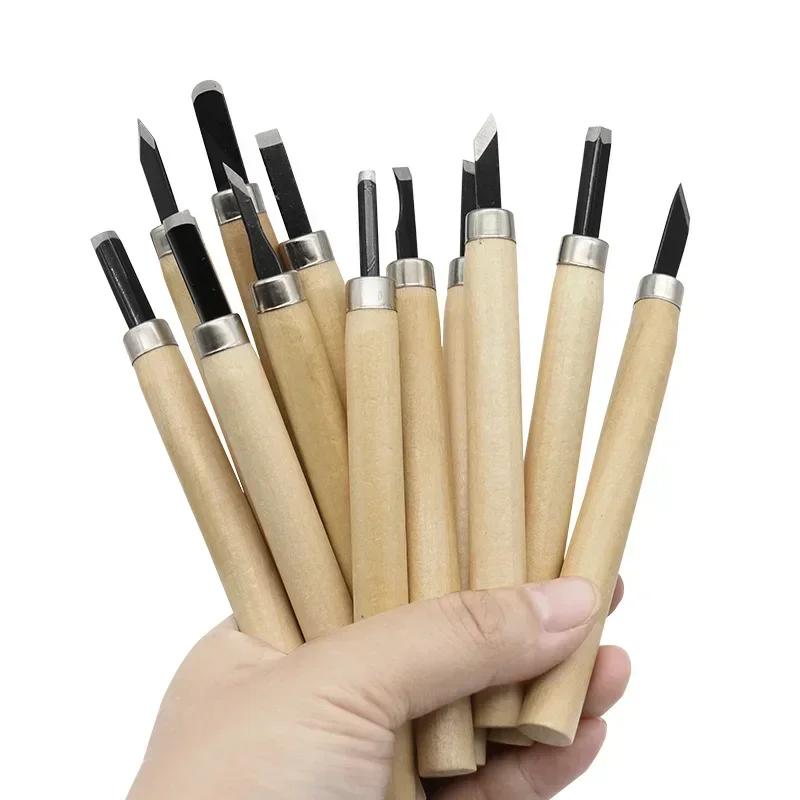 12pcs Wood Carving Knife Sculpture Woodworking Tools Woodcut Chisel Knife Carpentry Engraving Pen Diy Wood Craft Tools