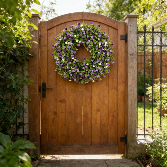 Spring Summer Wreath for Front Door Artificial Wildflowers Wreath with Eucalyptus Leaves for Indoor Outdoor Wall Porch Farmhouse Home Decor