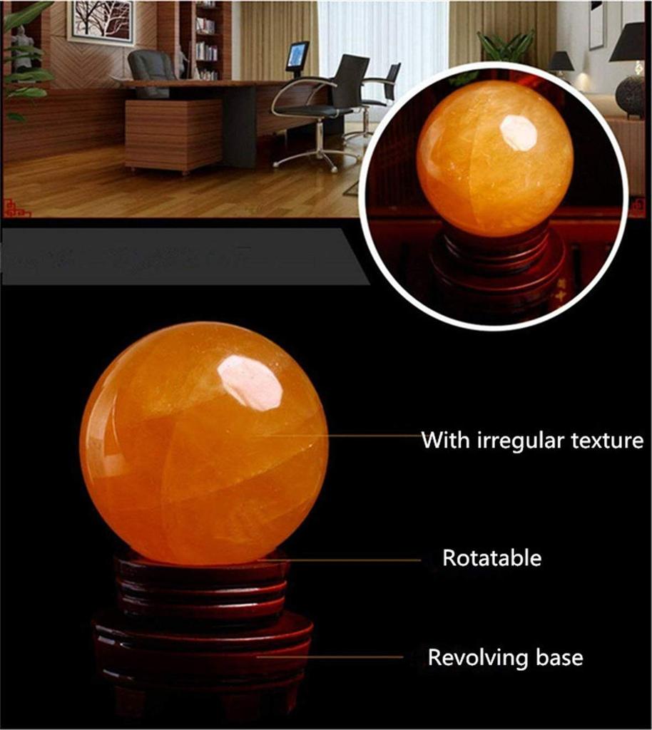 Citrine Round Ball, Citrine Topaz, Yellow Crystal Ball, Purifying Stone, Crystal Ball Ornament, Yellow, with Wooden Base (7cm)
