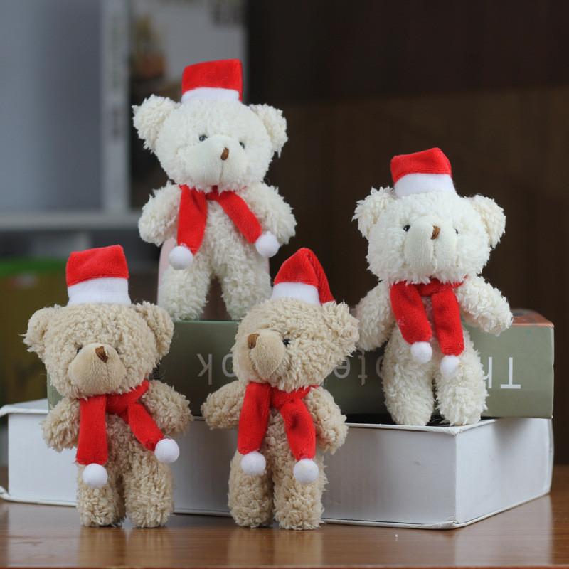Cute Blushing Christmas Bear Plushie Mini Teddy Ornament Soft Short Plush Toy For Bags And Accessories