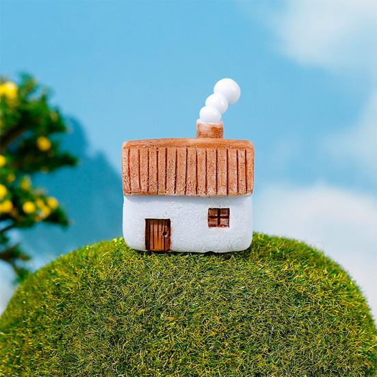 Miniature Resin Houses for Fairy Garden 2Pcs Mini Chimneyed Cottage Figurines, Rural House Building Ornaments DIY Micro Landscape Accessories