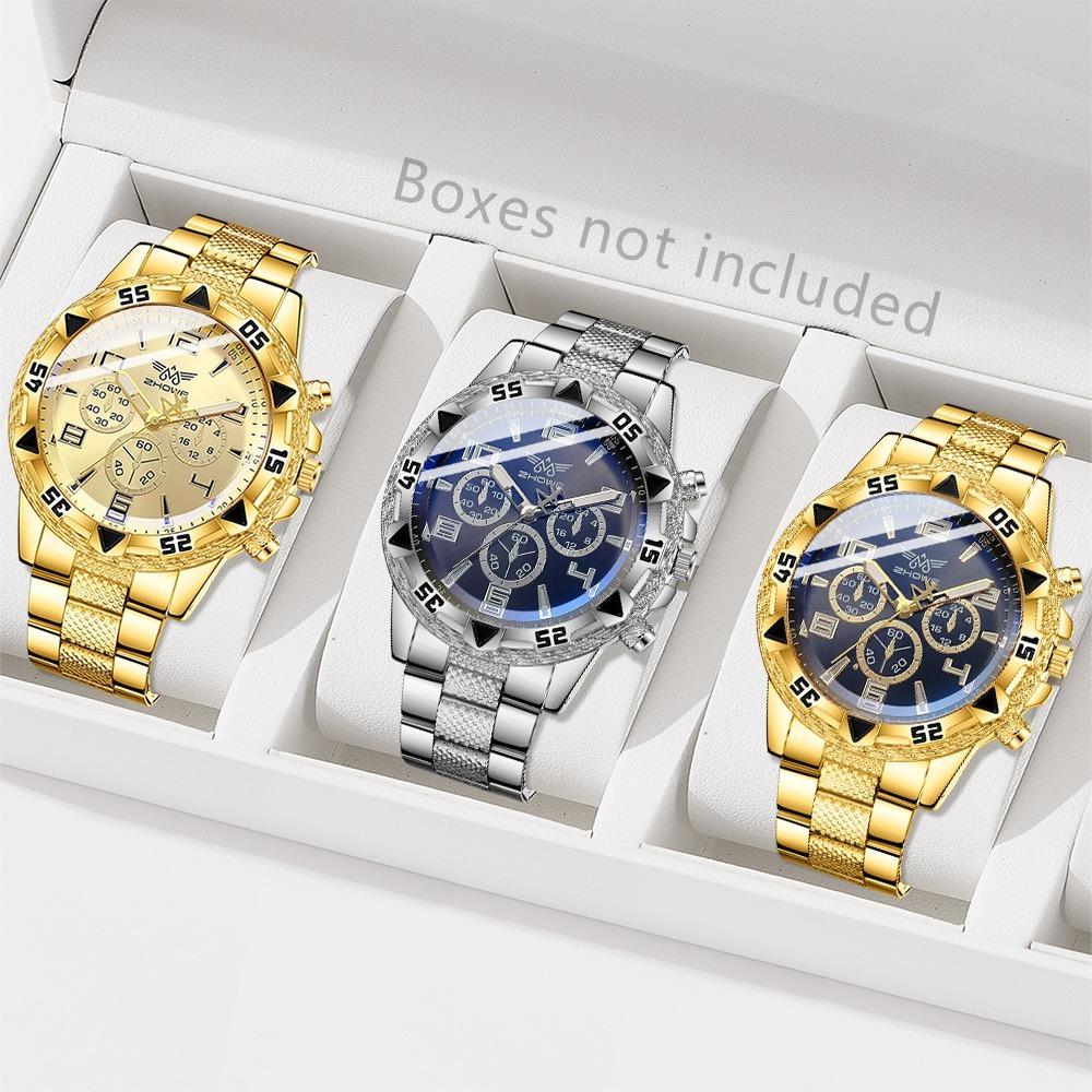 Men's Watch Blu-ray Glass Quartz Watch Classic Watch False Three-eye Digital Alloy Watch