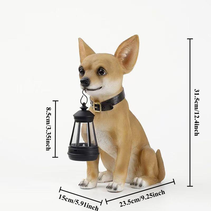 Solar Powered Chihuahua Statue Outdoor Garden Decor with LED Lights Automatic Night Light Dog Figurine for Yard Patio Pathway