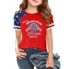 Kids Independence Day Graphic T-Shirt Short Sleeve Crew Neck Casual Tee with Patriotic Print and Star Pattern Sleeves for Boys and Girls