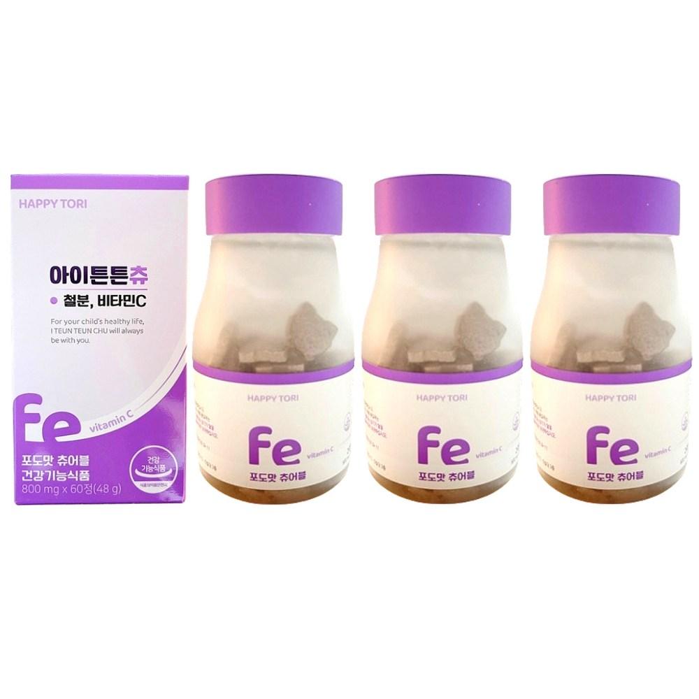Iteunteun Chew Grape Flavor Kids Iron Vitamin C 3 Boxes (60 Tablets)