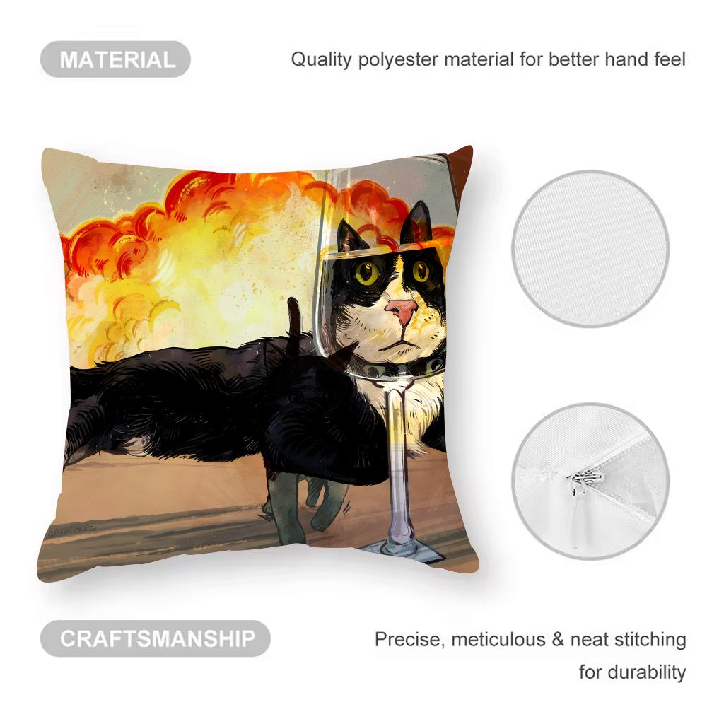 Mischievous Cat Cushion Cover Anti-dustmite Pillowcase Invisible Zipper Silky Short Plush Sofa Cushion Cover