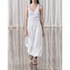 Spring New French Style Commute Style White Mid-Length Pleated Decoration High Waist Wide Swing Midi Dress 2679654