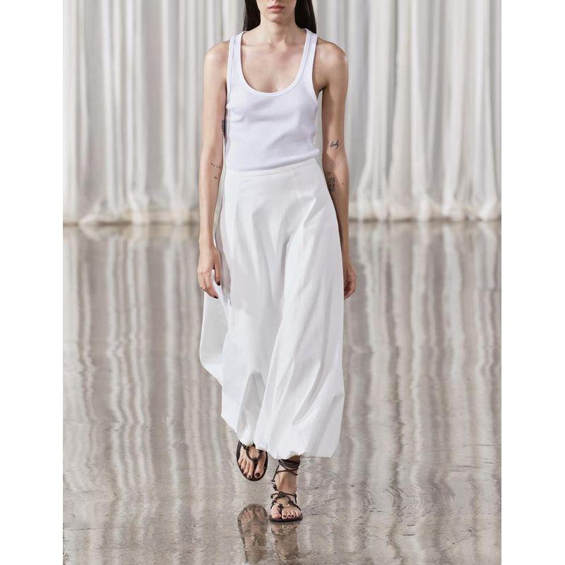 Spring New French Style Commute Style White Mid-Length Pleated Decoration High Waist Wide Swing Midi Dress 2679654