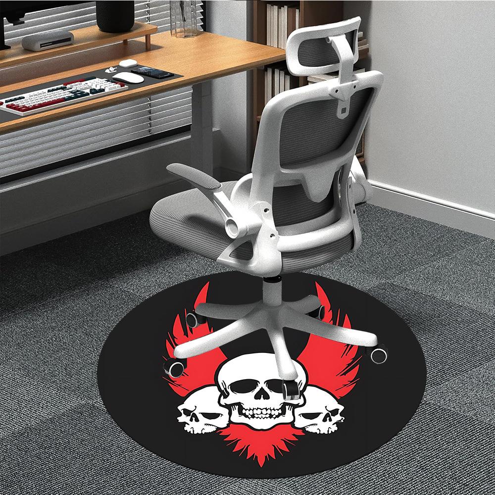 1pc Skull Flames Office Round Area Rug, Under Office Chairs Bedroom Living Room Home Decor, Room Deco, Available In Various Sizes
