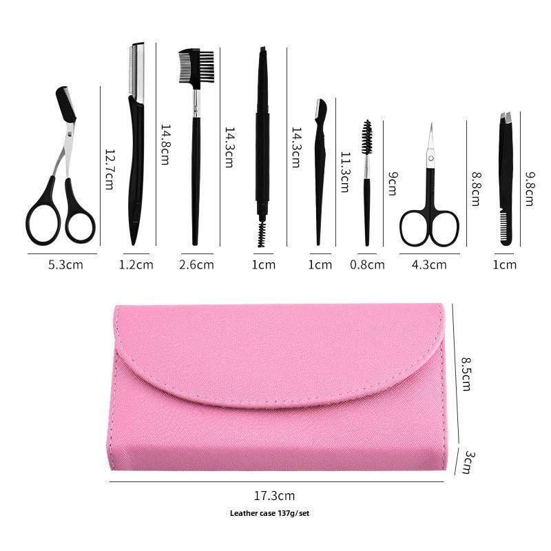 8-piece eyebrow grooming kit with eyebrow shaper, eyebrow pencil, and tweezers for women and men, complete set