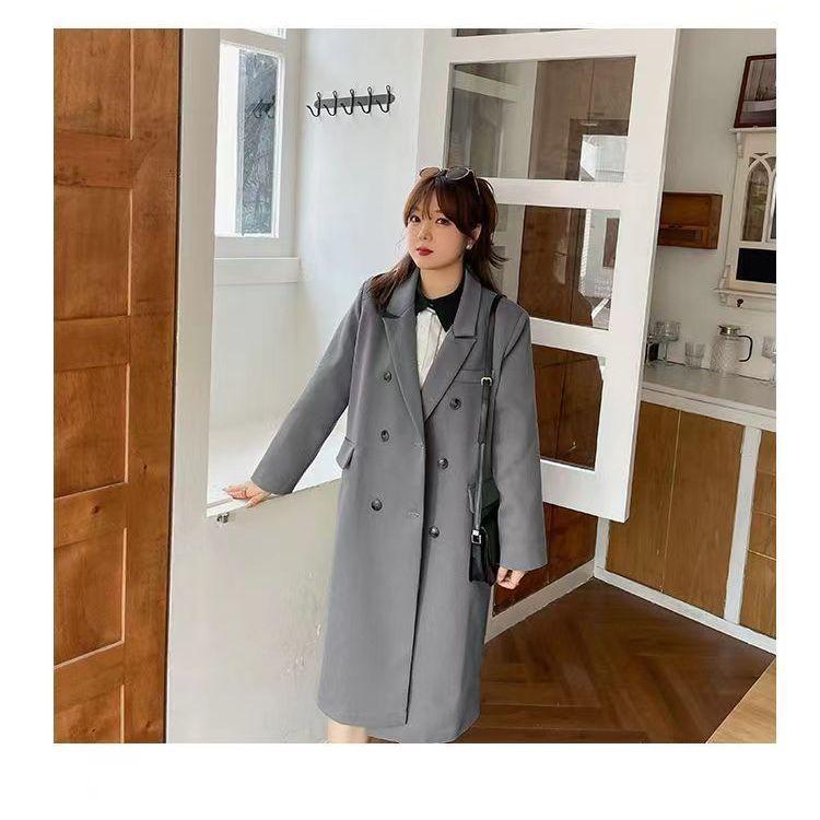 

Весенне-осеннее длинное пальто-ветровка, повседневный костюм средней длины, британский стиль, приталенная куртка, женская S серый
