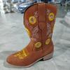 Fashion Women's PU Leather Printed Embroidered Boots Classic Casual High Top Sunflower Night High Heels Women's Boots