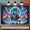 2D Flat Warrior Wolf Moon Indoor and Outdoor Party Banner Suitable for Birthday Wedding Dance Parties Polyester