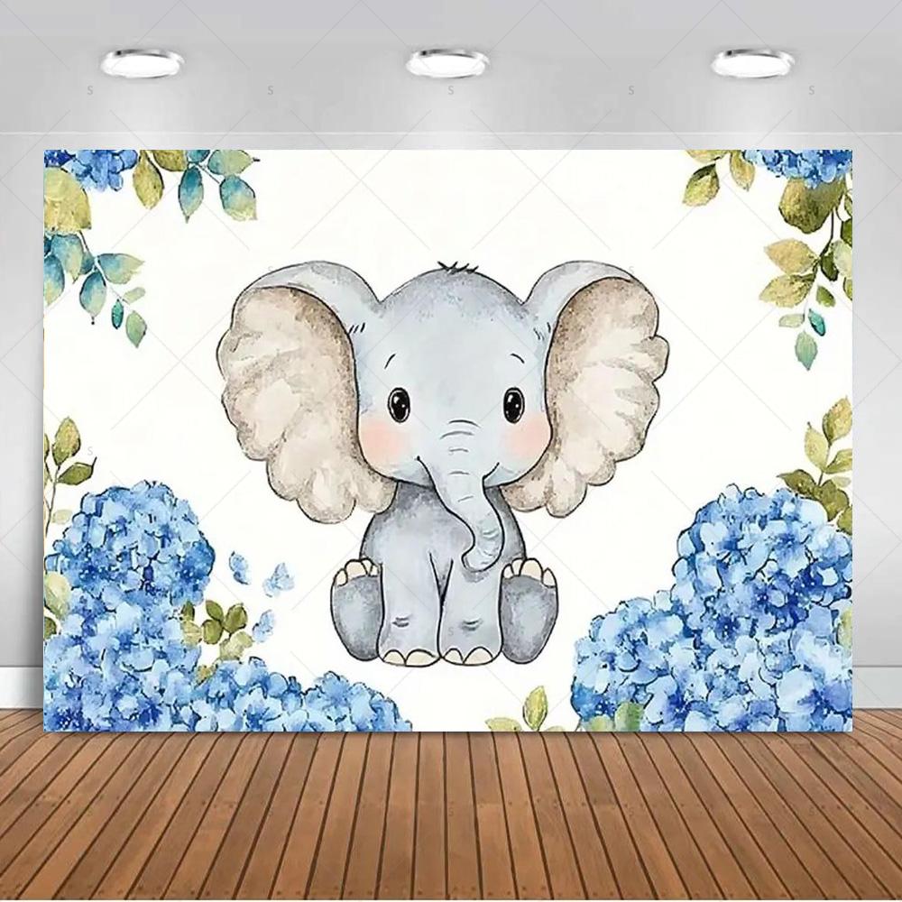 Cartoon Elephant Flower Photography Backdrop Kids Birthday Party Decor Background Baby Shower Supplies Newborn Photo Shoot Props