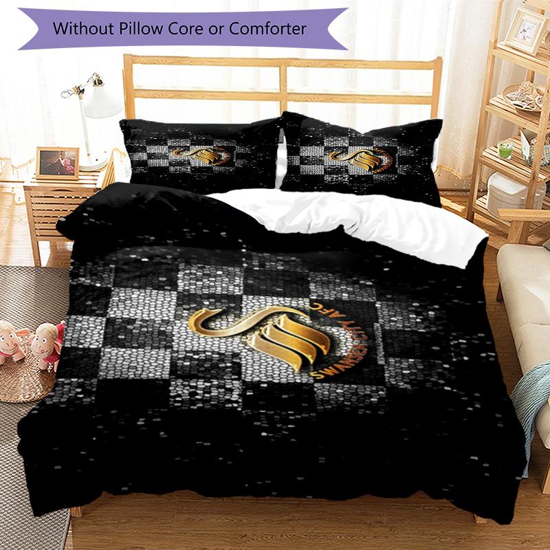 Set Copripiumino con Stampa Swansea City A.F.C. – include 1 copripiumino e 2 federe coordinate Arredo camera da letto Regali di Natale