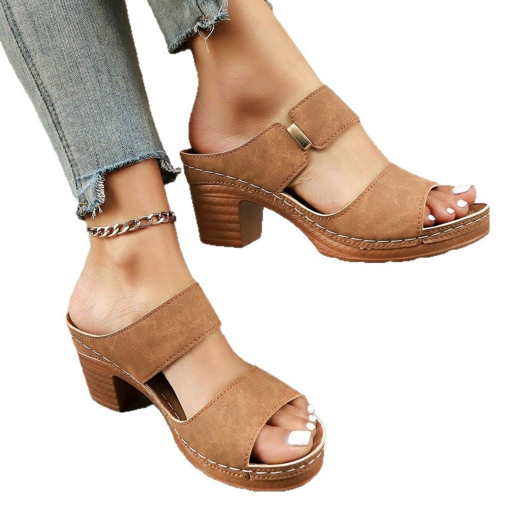 Lässige Zehensandalen mit hohem Absatz in Übergröße für Damen 2025 Sommer neu, kühlende Pantoletten mit dickem Absatz für den Strand