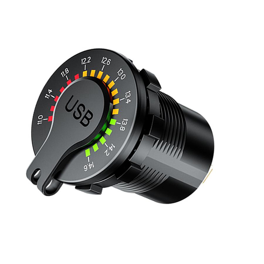 4.8A 12V Car Boat Dual USB Fast Charger Adapter Power Outlet Socket w/ Voltmeter