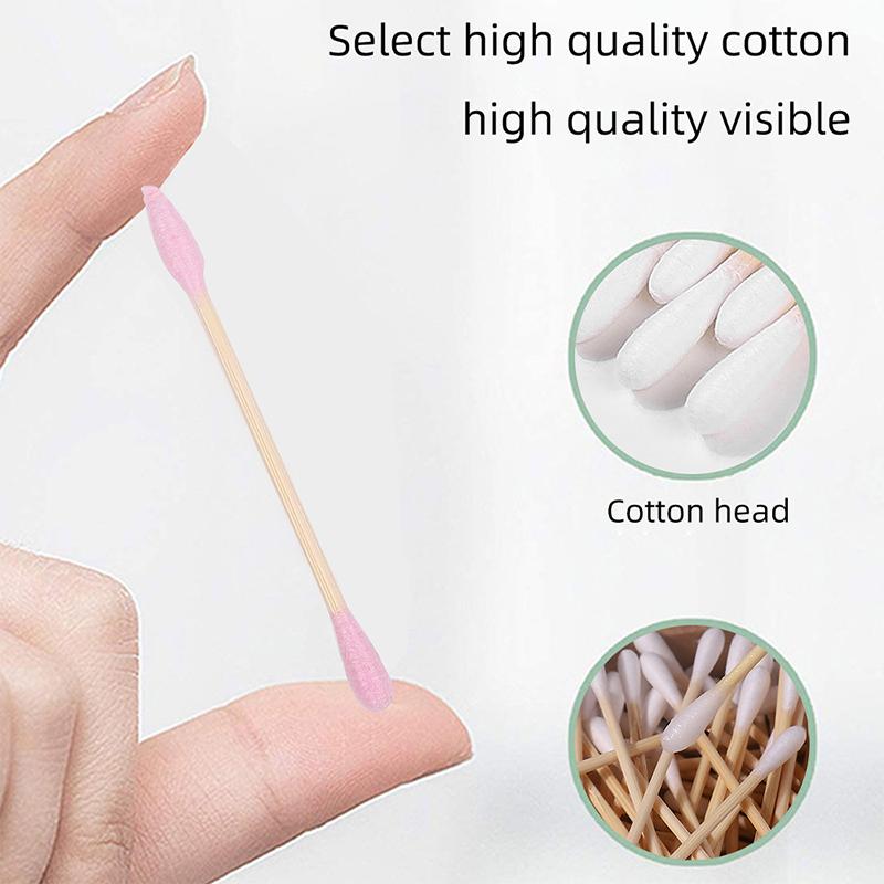 Boîte de 200 bâtonnets coton désinfectant et démaquillant en bois, double pointe pointue et arrondie, jetables