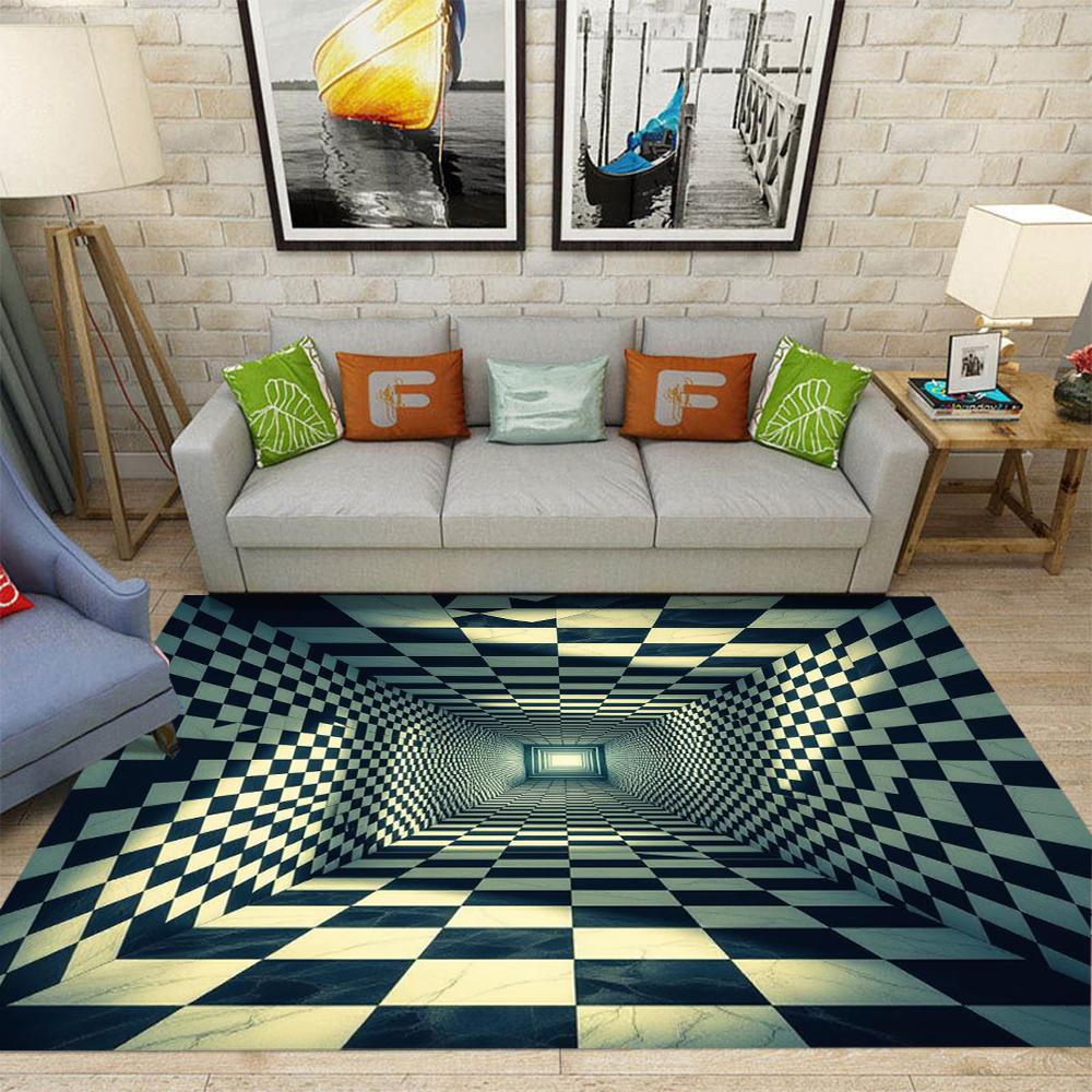 3D Hole Illusion Carpet Living Room Bedroom Esports Room Anti Slip Decorative Carpet Washable Home Carpet