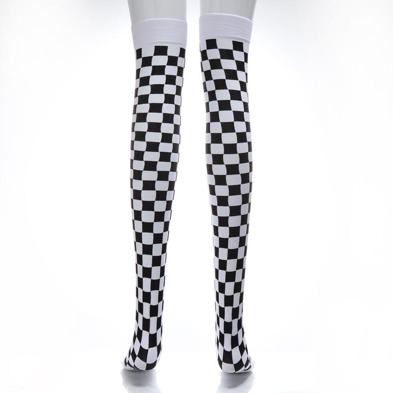 Christmas Party Thigh-High Clown Socks with Playing Card Design