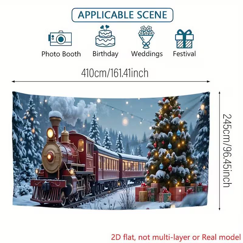2D Christmas Train Winter Photo Backdrop Garage Xmas Decor Cloth