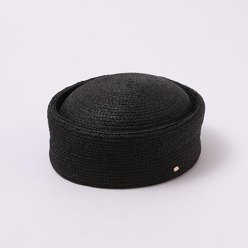 

USPOP Women Natural Raffia Straw Pillbox Hat Summer Handmade Woven Straw Beret Designer Style Adjustable Cap 55-58cm adjustable чорний