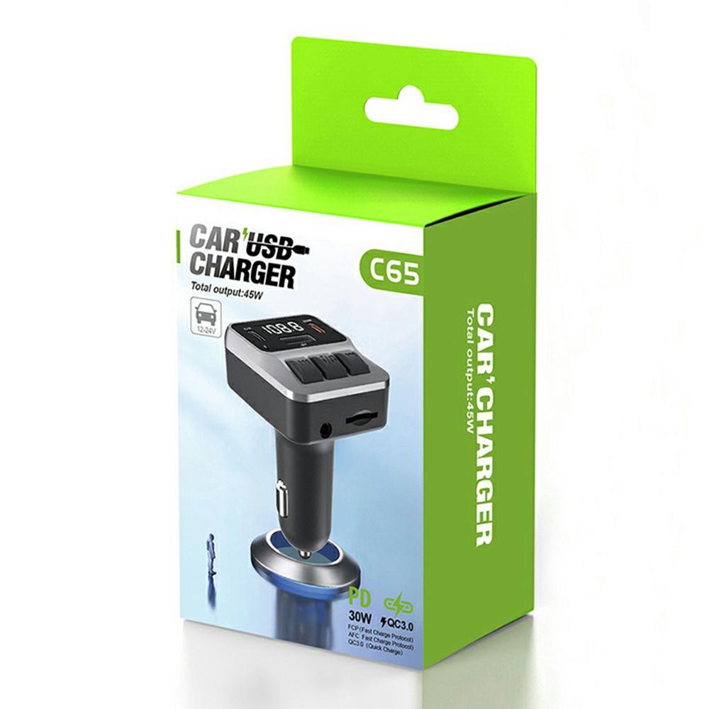 C65 Car Bluetooth-compatible FM Transmitter with Dual Type-C Port PD 30W Fast Charging Adapter