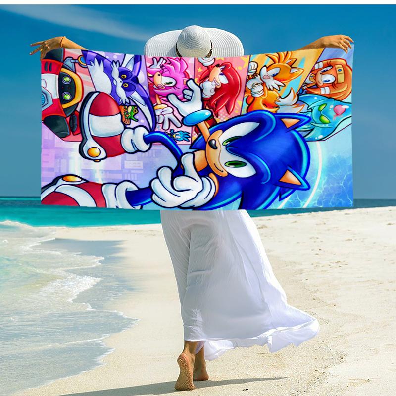 Ultra-Soft Beach Towel with Sonic Theme,Ideal for Pool - Camping, Diving - Perfect Travel Essential, Vibrant Beach Towel.