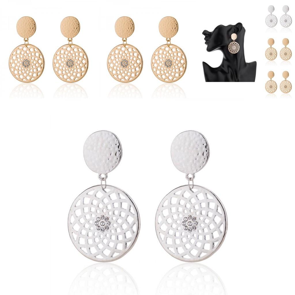 Fashionable Hollow Double Circle Earrings Beautiful Geometric Shape In Gold And Silver
