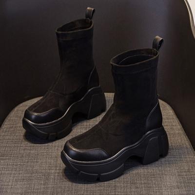 Black Elastic Boots Women's Spring New Inner Height-increasing Shoes Breathable High-heeled Ankle Thin Boot Women's Socks Boots