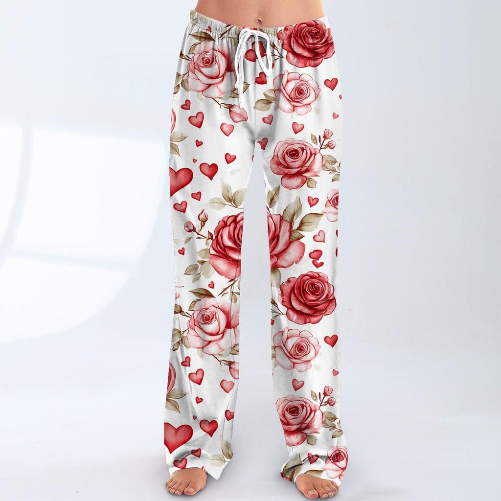 Damen Pyjamahose Nachtwäsche Lässige Hose mit Kordelzug und elastischer Taille Bequeme gerade lockere Yogahose