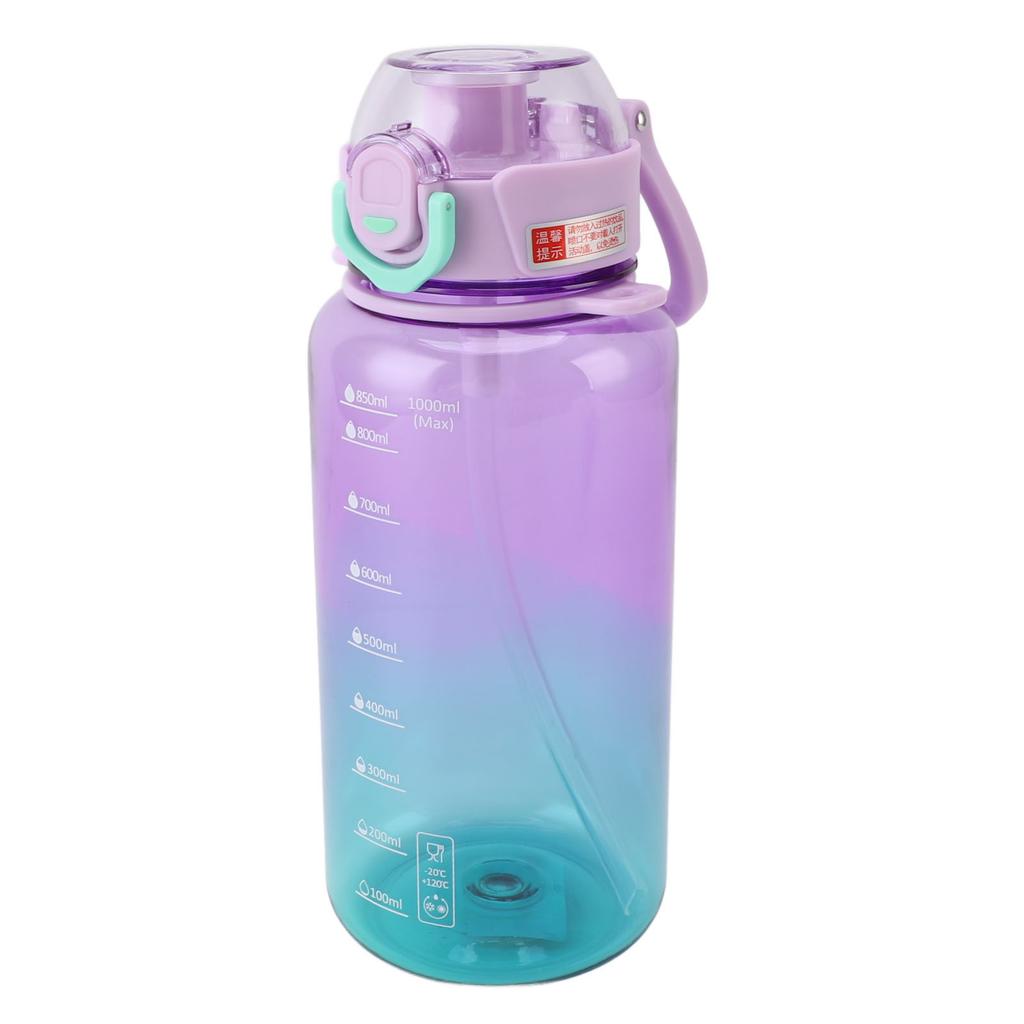 Sports Water Bottle 1000ml Leakage Proof Detachable Straw Portable Water Cup with Handle Shoulder Strap for Students