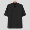 INCERUN Men V Neck Short Sleeve Solid Color T Shirts Vintage Splits Tops