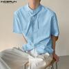 INCERUN Oversized Men Tie Neck Solid Color Buttons Casual Shirts