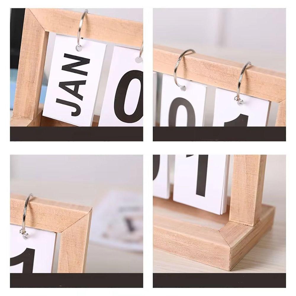 1Pcs Month Date Display Wooden Calendar Ornament Simple Craft Prop  Office Desktop Home Decoration