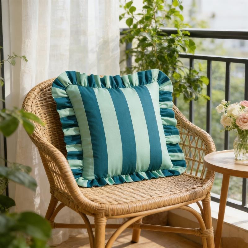 2 Piece Striped Pillow Cover Polyester Outdoor Decorative Throw Pillow Case With Invisible Zippers For Pool Garden