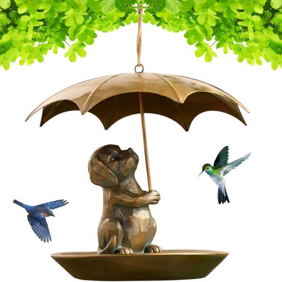 Animal Hummingbird Feeder with Umbrella Squirrel/Cat/Dog Holding Umbrella Birds Feeder Metal Hummingbird