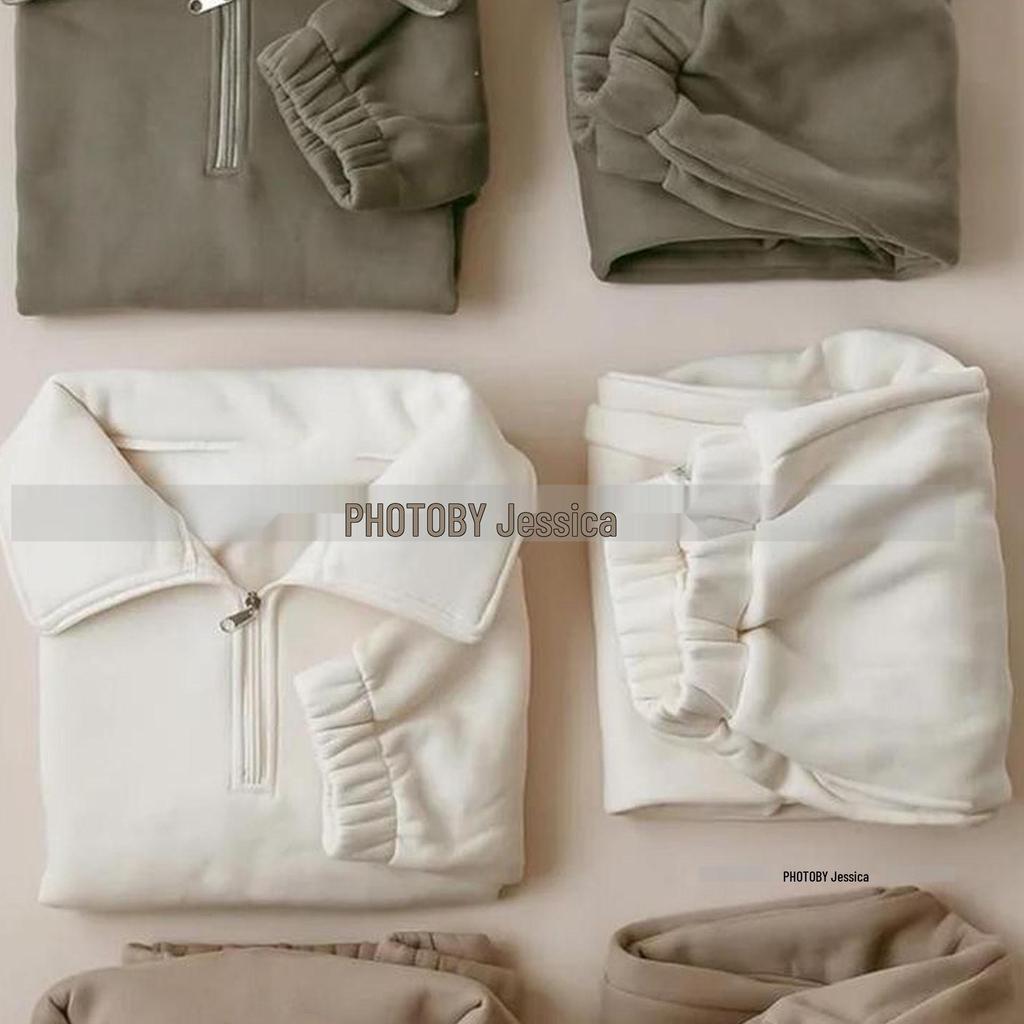 Korean Style Winter Fleece Set: High Neck Half-Zip Top & Joggers for Boys and Girls