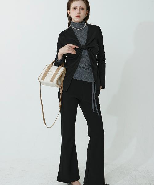 LOVENTINA Flare Stretch Fleece-Lined Pants_Black