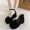 Fashion temperament French black thick-soled shallow-mouth single shoes women's summer 2025 new models with skirts to increase the height of Mary 